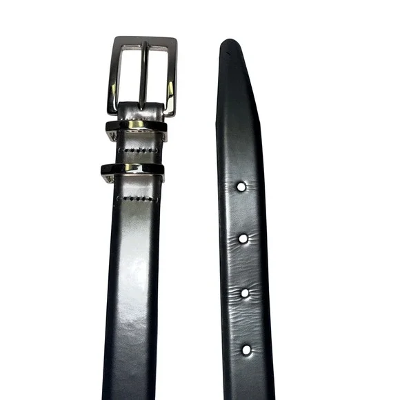 Annabella Genuine Leather Metallic Pewter‎ Belt Size 30" Chrome Buckle USA 8682 - Picture 2 of 6